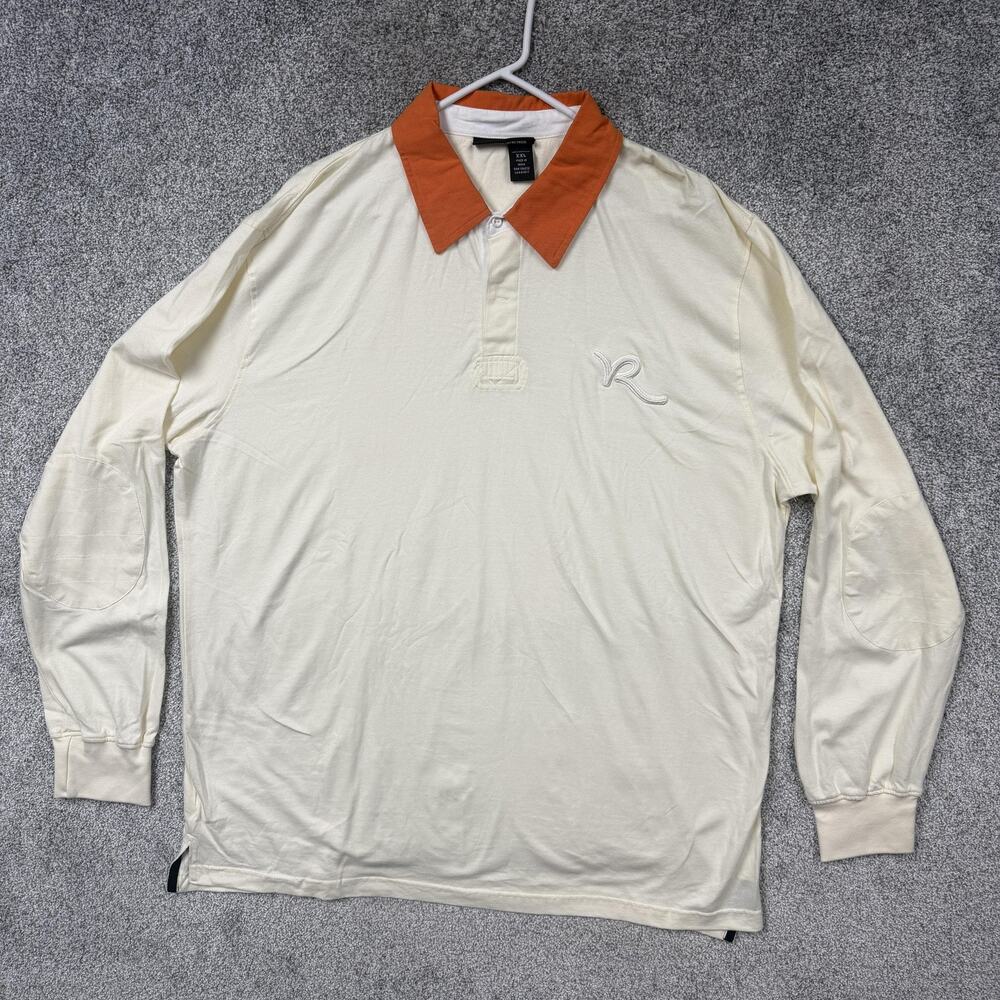 Rocawear Polo‎ Shirt Mens 2XL White Orange Long Sleeve 9 Graphic Streetwear